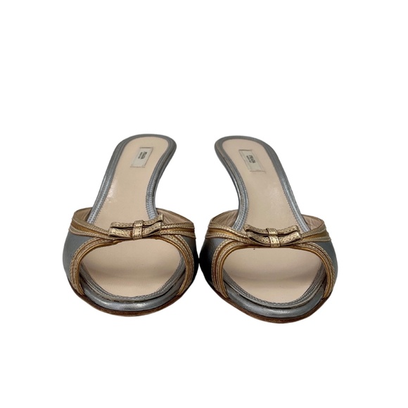 Vintage Metallic Prada Mules Kitten Heel with Bows IT 40.5 - Picture 2 of 11